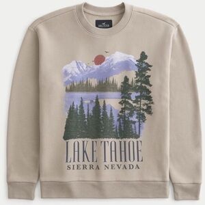 Hollister Lake Tahoe Graphic Crewneck Sweatshirt Tan XS Fleece Lined